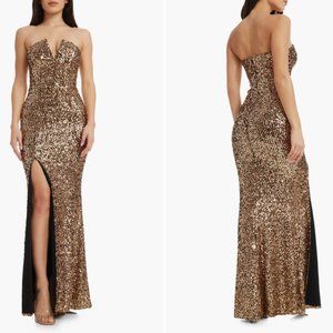 Gold Fernanda Sequin Strapless Gown by Dress the Population (Large)